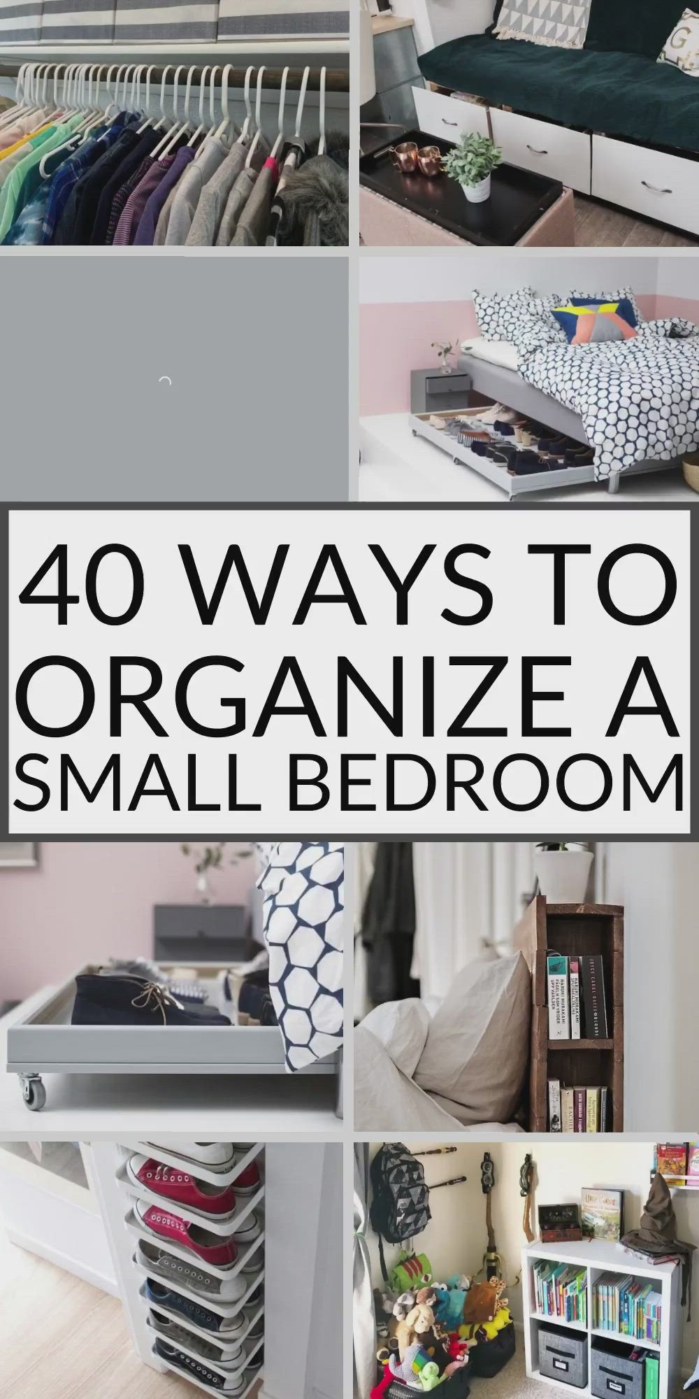 This may contain: the top ten ways to organize a small bedroom with lots of storage space and organization