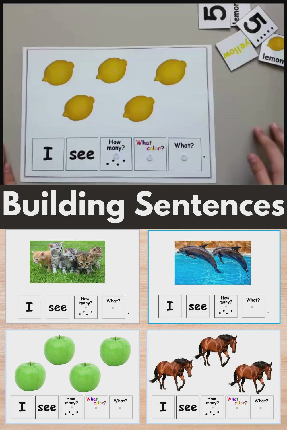 This may contain: an image of building sentences with pictures and words