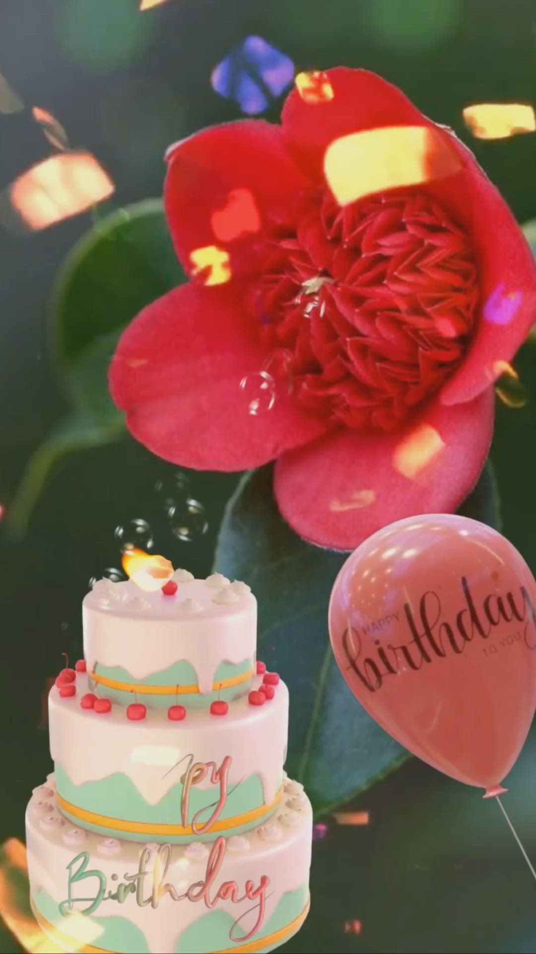 This may contain: two birthday cakes with balloons and confetti in the shape of a flower on top