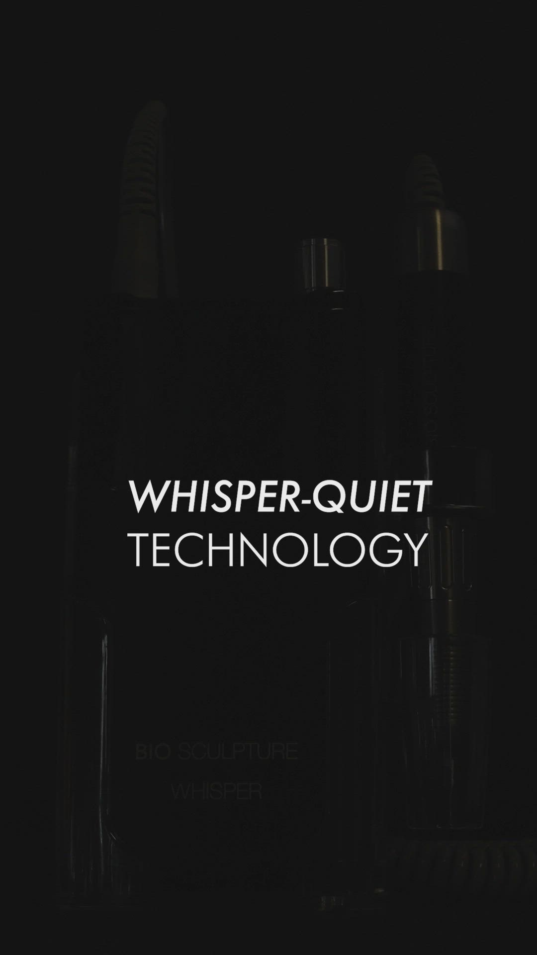 This may contain: the words whisper quiet technology are lit up against a black background with white writing on it