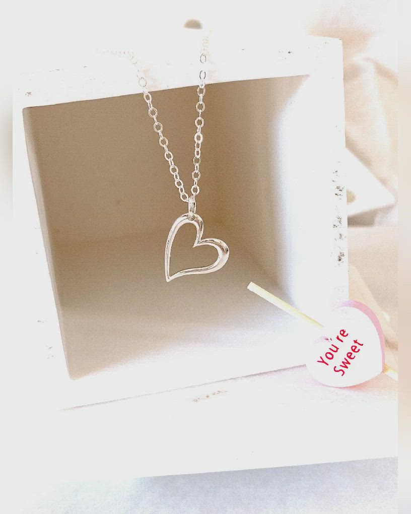 Open Heart Necklace, Sterling Silver Heart Necklace, Minimal Necklaces, Personalized Best friend Gift Valentine's Gift