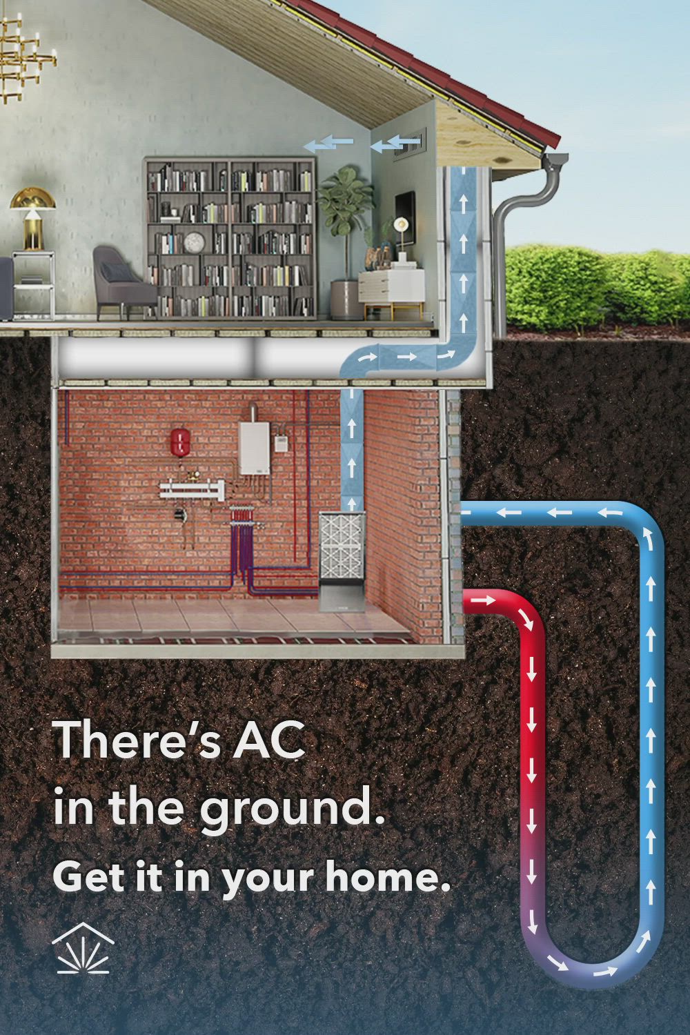 This may contain: a diagram of a house with pipes coming out of the ground and in front of it