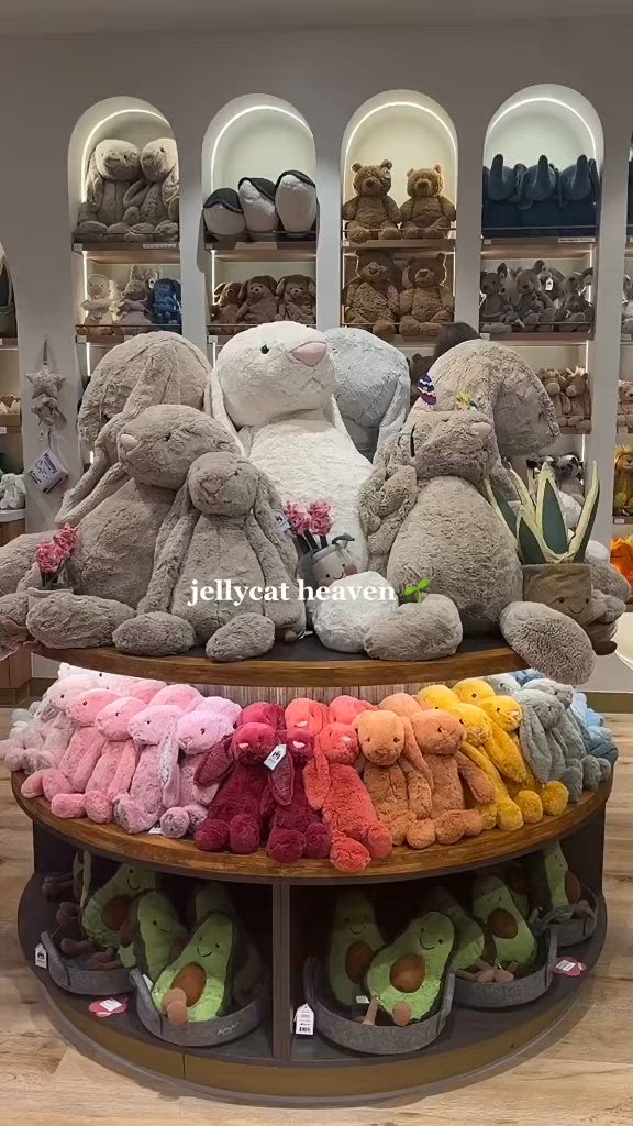 This may contain: there are many stuffed animals on display in the store