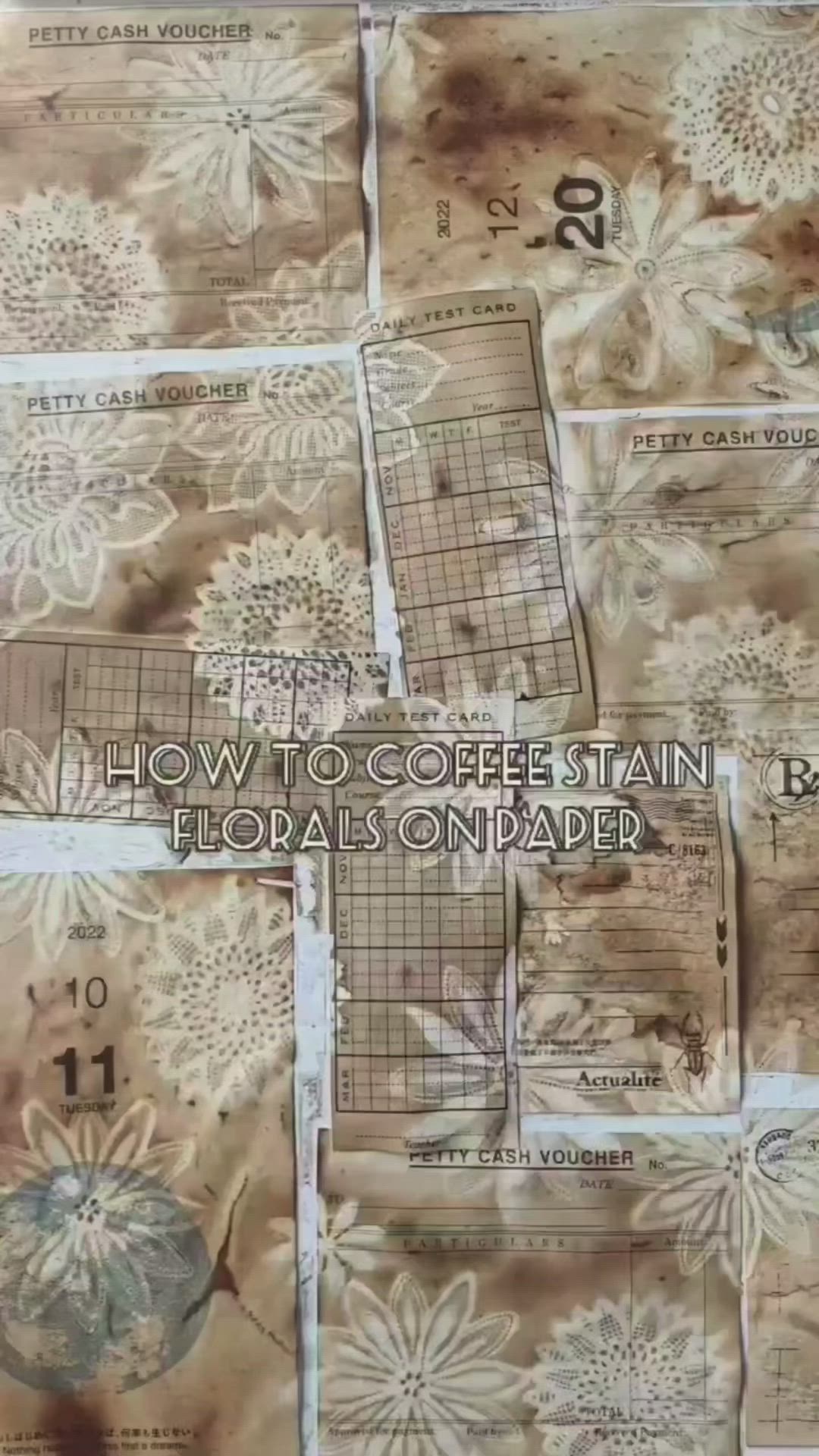 This may contain: how to coffee stain floral on paper