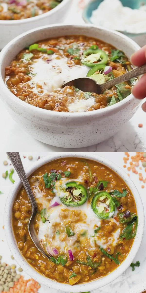 This may contain: two pictures showing different types of food in white bowls with spoons and rice on the side