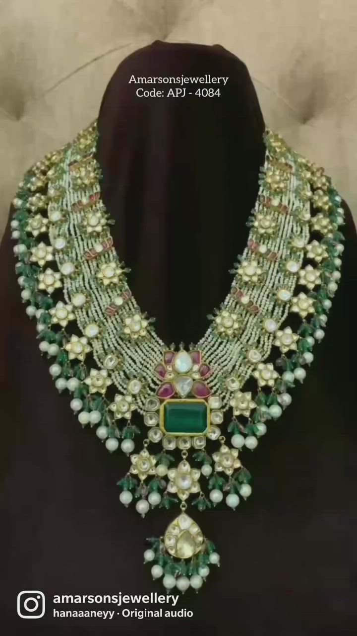 This contains an image of: Code: APJ - 4084🔥 Polki Beads Necklace Studded with Emerald, Ruby and Pearls  @amarsonsjewellery