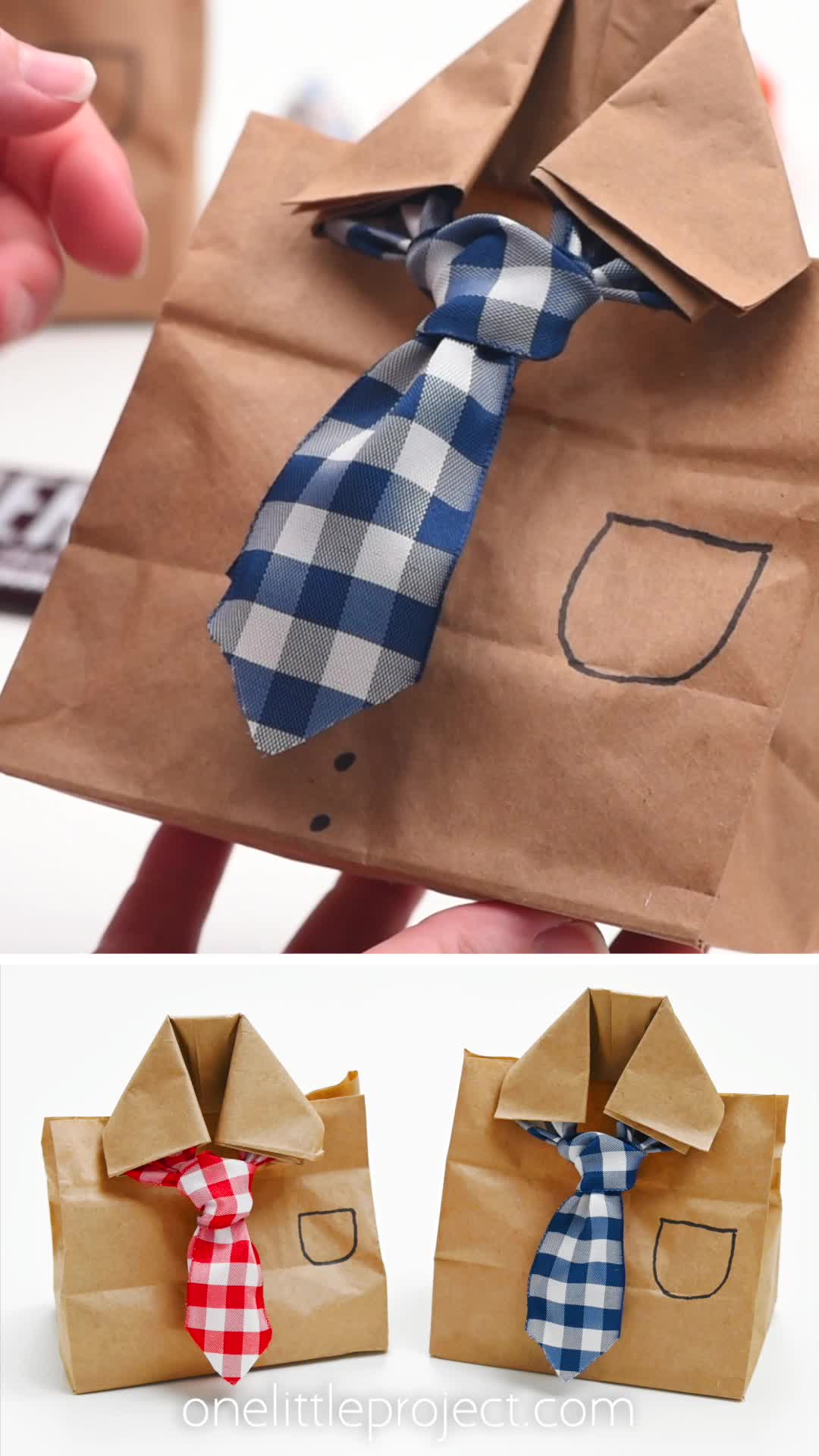 This may contain: someone is making a paper bag that looks like a man's shirt and tie