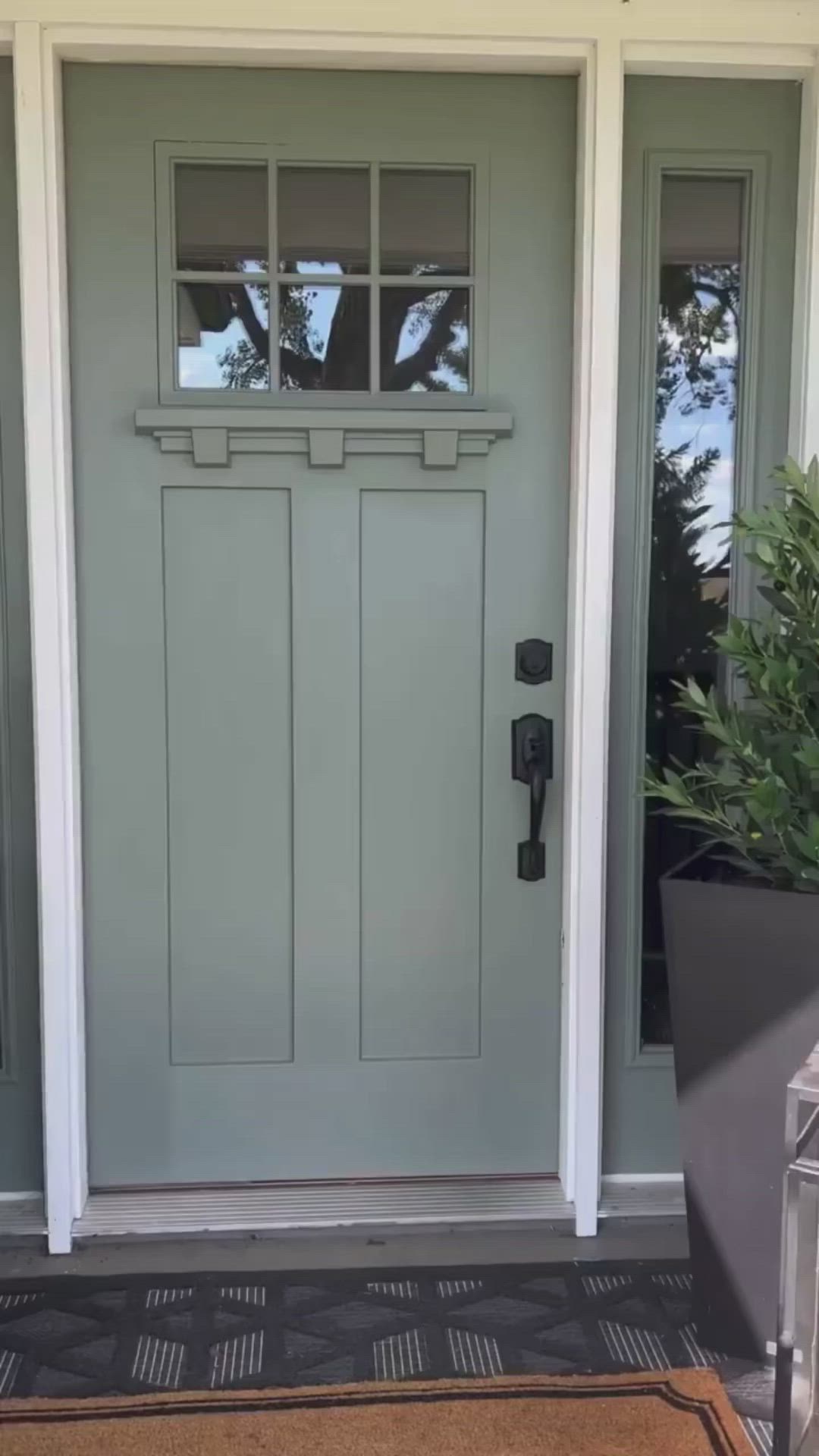 This may contain: a blue front door with the words let's make this door look like wood