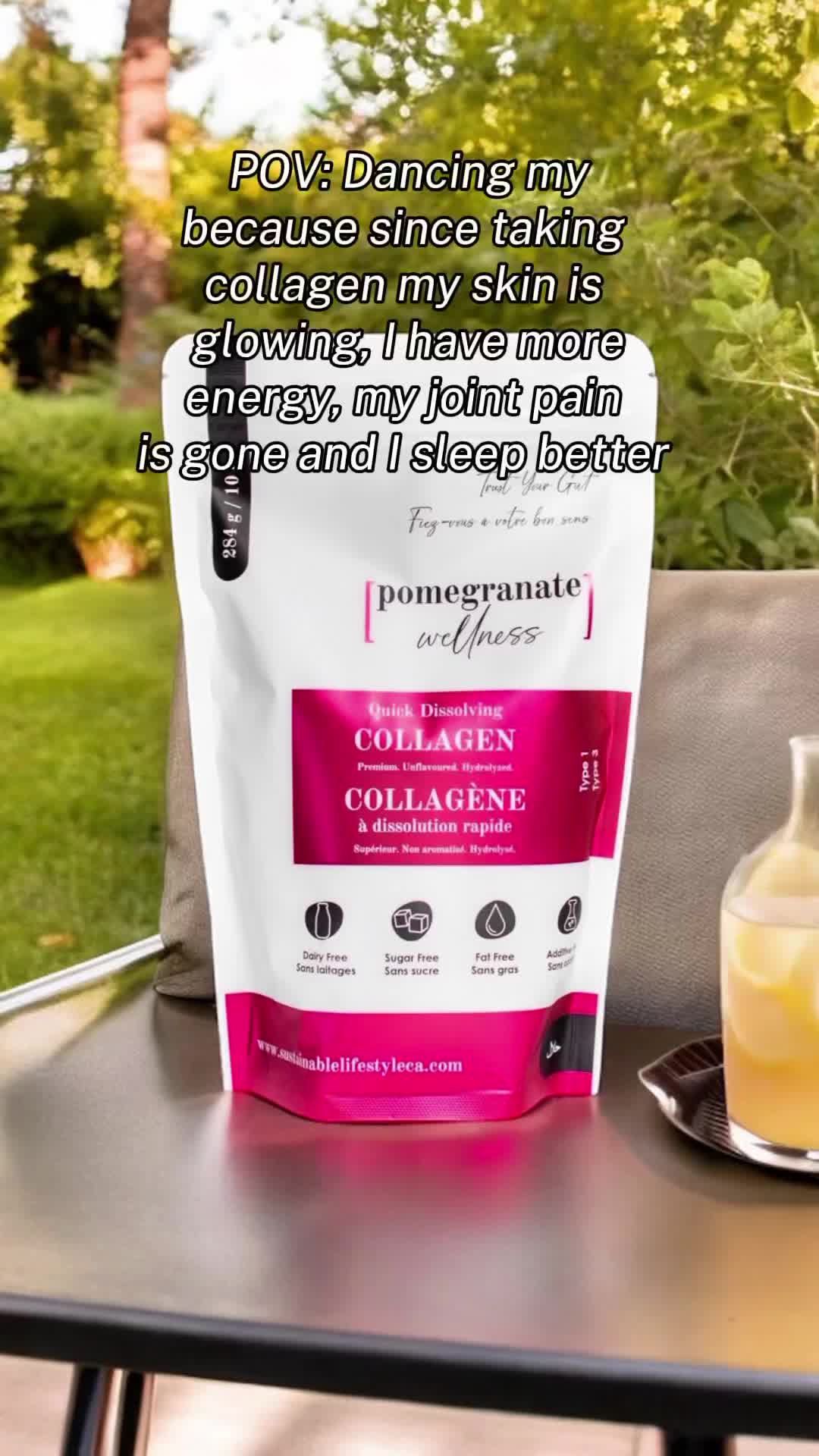 POV: Dancing because since I started taking collagen, my skin is glowing, I’ve got more energy, no more joint pain, and I’m sleeping like a baby! 💃✨ When you find that secret to feeling this good, you just gotta dance it out. Ready to glow too? Get yours at www.sustainablelifestyleca.com #GlowUp #HealthyLiving #CollagenBenefits #Sustainablelifestyle #pomegranatewellnesscollagen #shahnazkhan #vitamin #collagenpeptides #guthealth #antiaging #sleep #halal