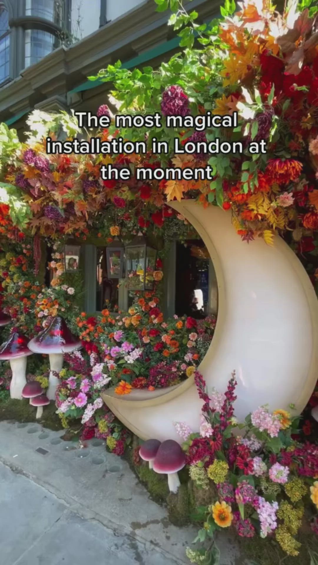 This may contain: the most magical installation in london at the moment is made out of flowers and plants