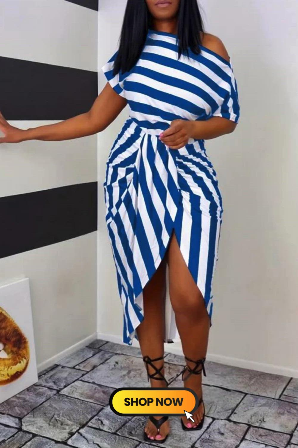 Elevate your casual chic with our Striped Off-Shoulder Dress. The asymmetrical cut and short sleeves add a contemporary flair to the classic striped pattern. Effortlessly stylish, this dress is perfect for those laid-back days when you want to make a fashion statement with ease.