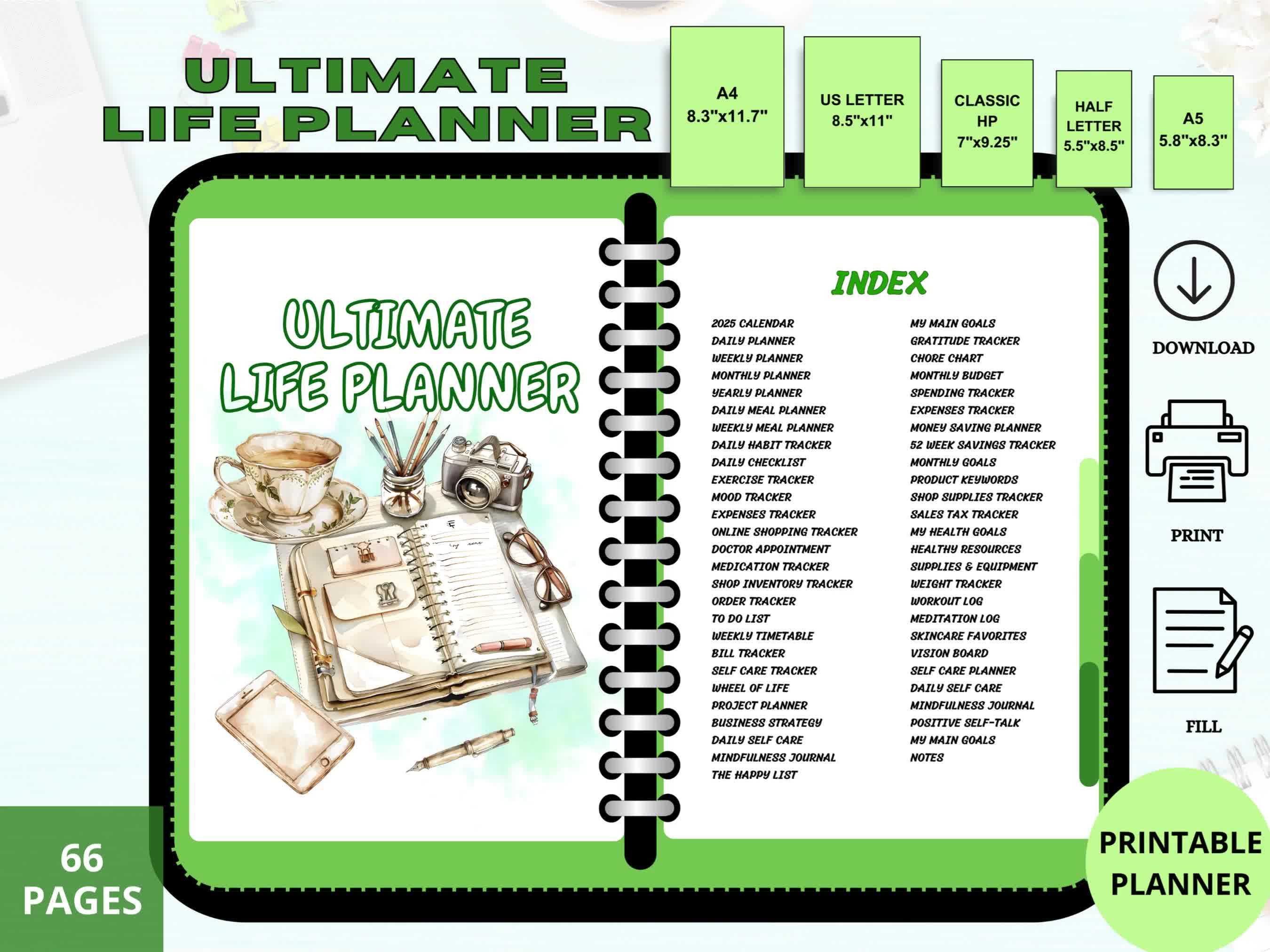 Need a life planner that you can use year after year? This 66 page hyperlinked ultimate life planner includes a daily, weekly, monthly, and year planners, as well as many other planner pages for your life. The planner pages are all blank, so it can be used anytime and any year. The planner is simple and straightforward so that you can stay organized at all times using this planner. This item is an instant digital download - ready to print immediately!
#UltimateLifePlanner #PrintablePlanner