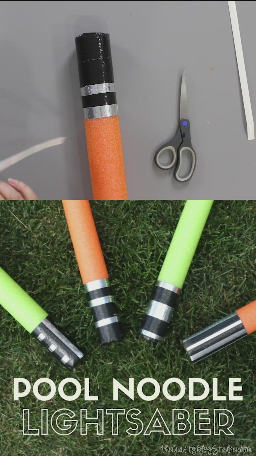 This may contain: an image of pool noodle lightsaber made out of golf tees and markers