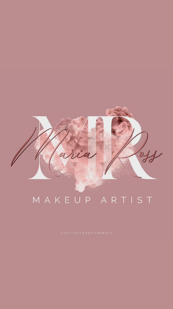 This may contain: the words makeup are written in pink and white on a pink background with an image of a