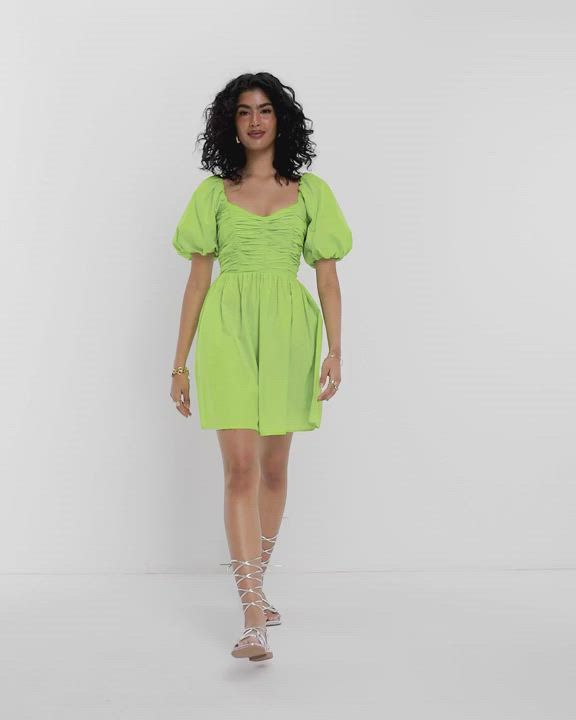 Dress by River Island Compliments: incoming Sweetheart neck Puff sleeves Ruched bodice Regular fit