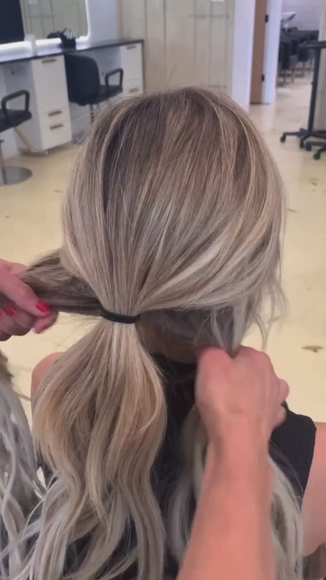 This contains an image of: Easy ponytail hair hack