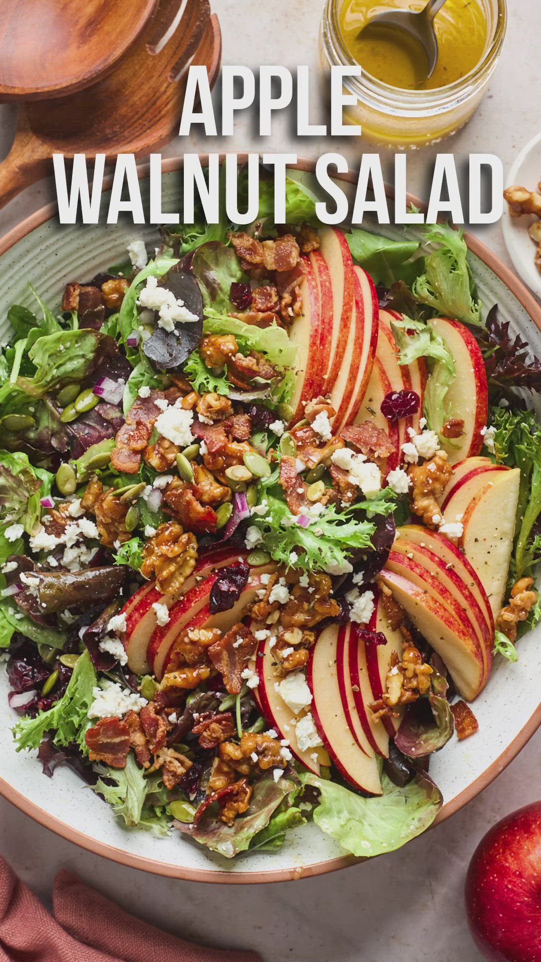 This contains: A video guide to making Apple Walnut Salad