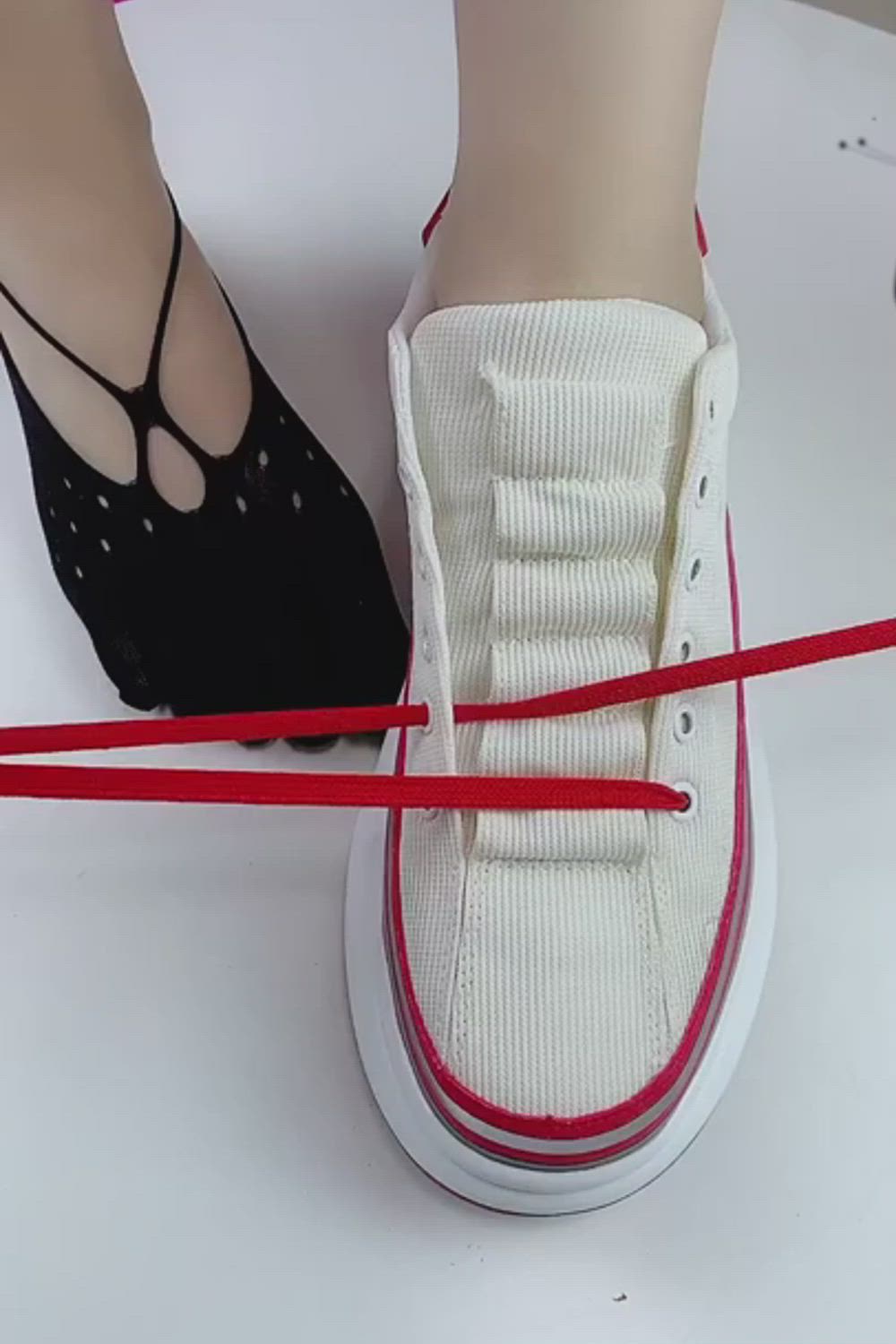 This contains: Want a fast and easy way to tie shoes instead. Try this gadget. So fast & simple #ad