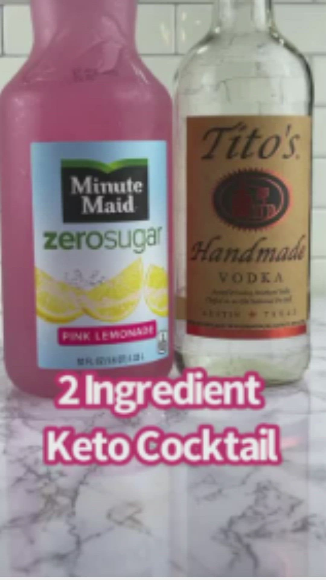 This may contain: two ingredient keto cocktail bottles sitting on a counter