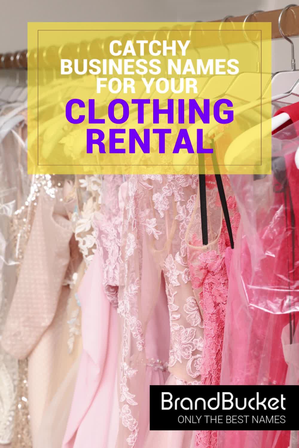 This may contain: clothes hanging in a closet with the words catchy business names for your clothing rental