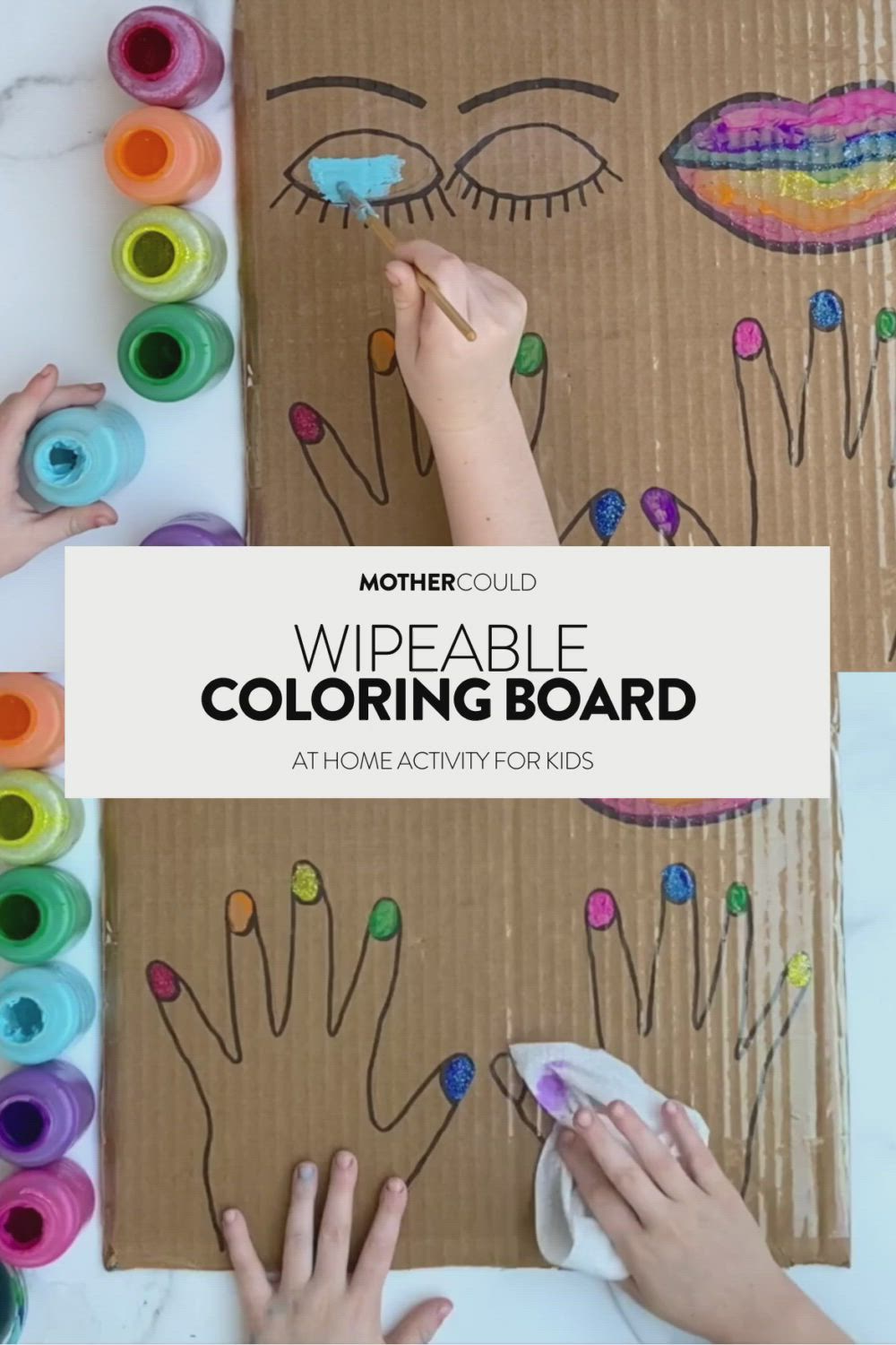 This may contain: kids are making their own handprinted face on a cardboard board