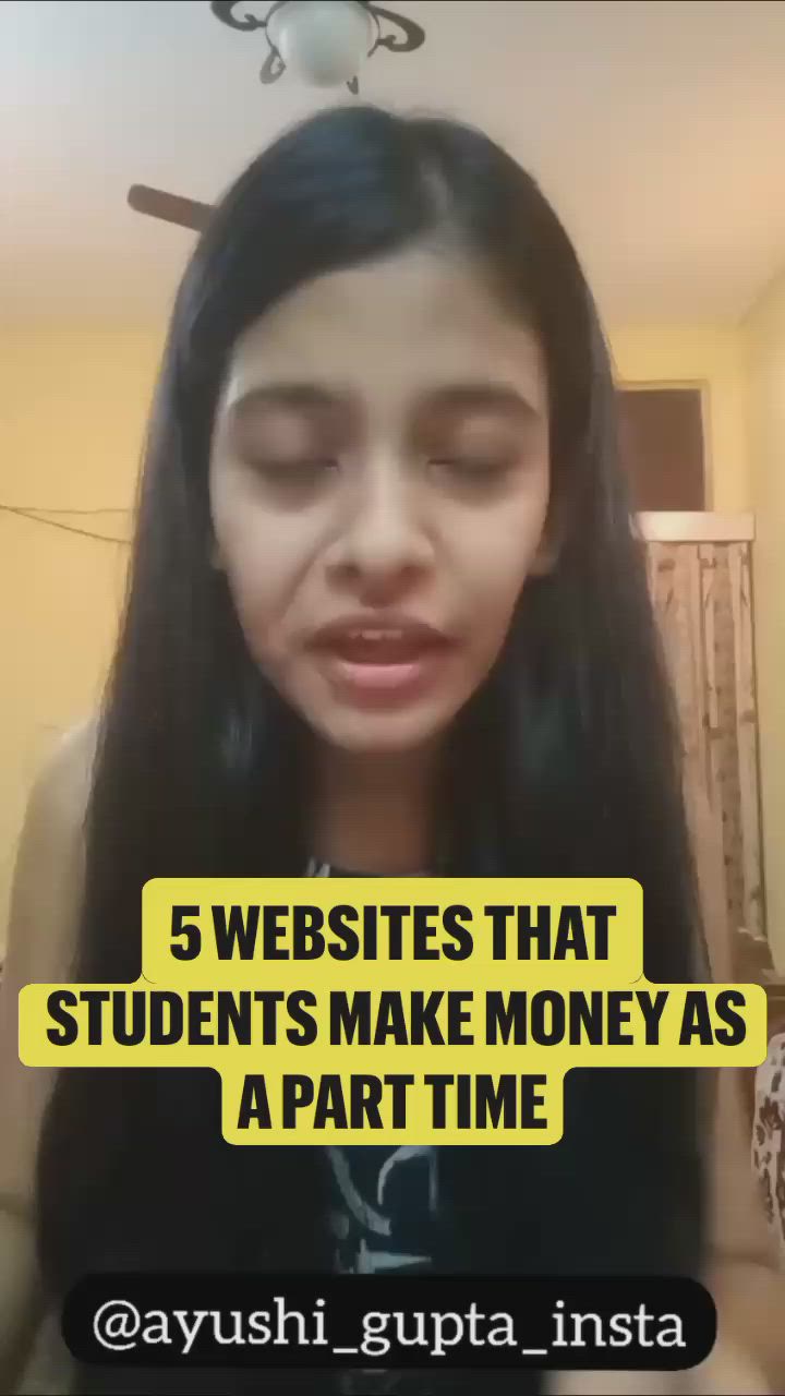 This may contain: a girl with long black hair and the words 5 website that students make money as a part time