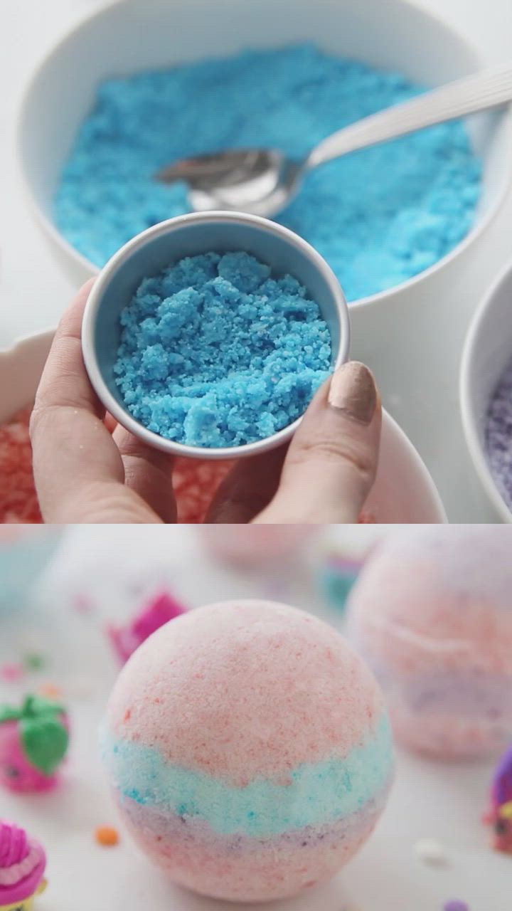 This may contain: there are two pictures one is blue and the other has pink and white sprinkles