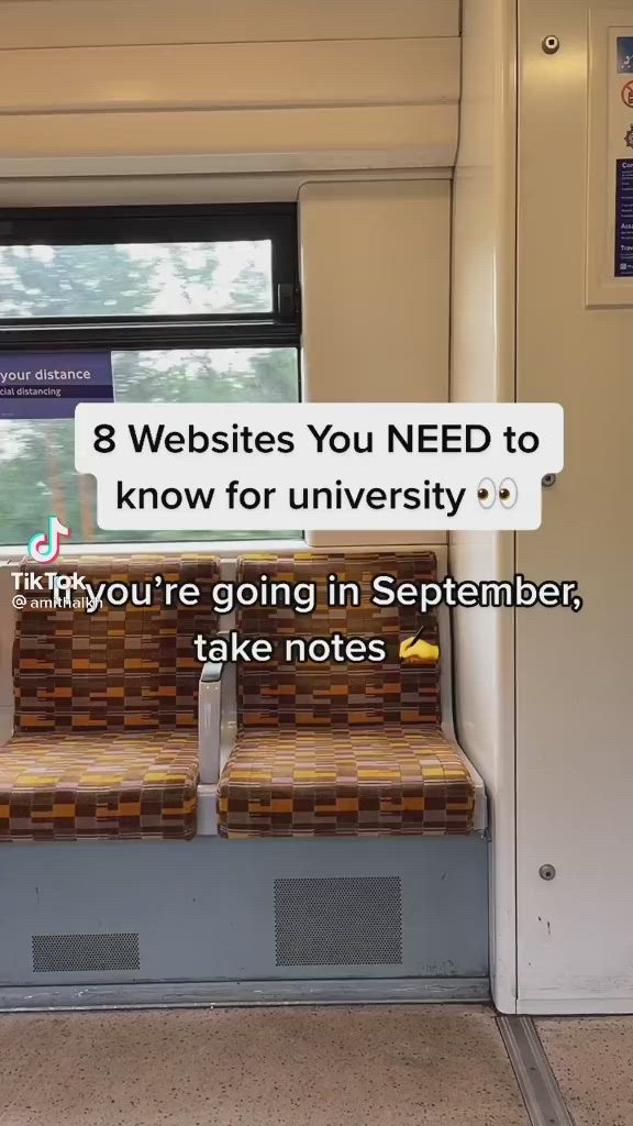 This may contain: two wooden benches sitting next to each other in front of a window with the words 8 website you need to know for university