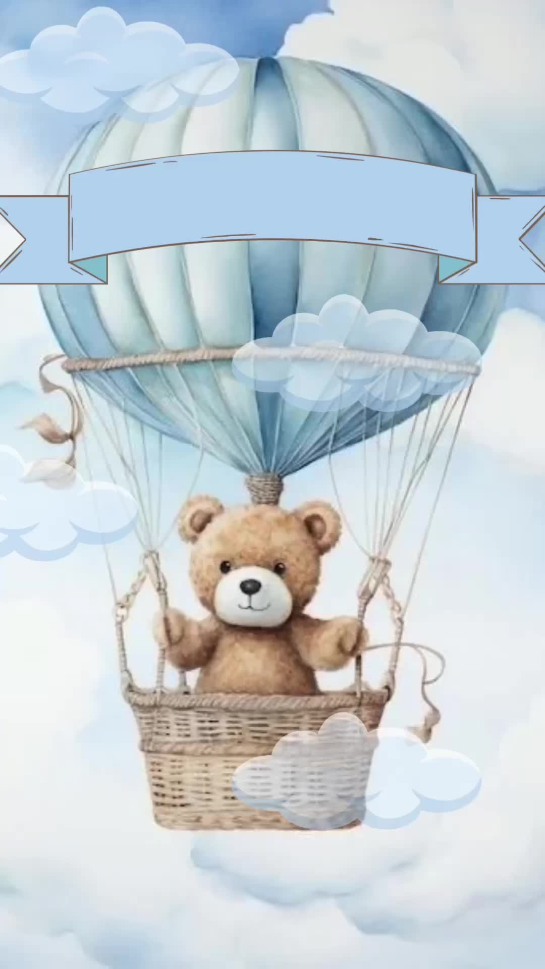 This may contain: a teddy bear in a hot air balloon