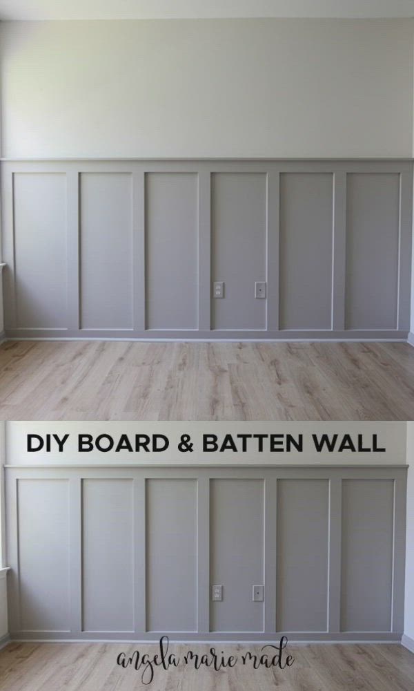 This may contain: an empty room with the words diy board and batten wall