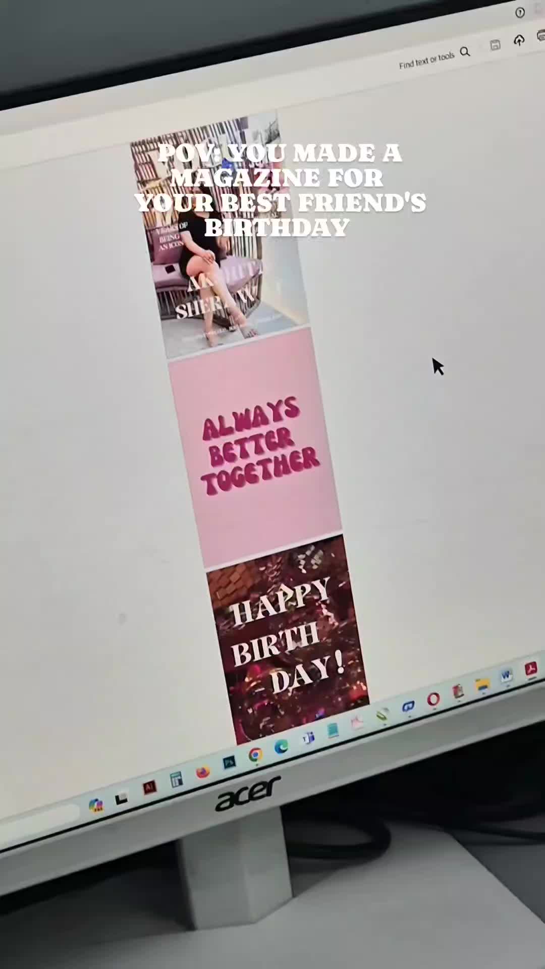 This may contain: a computer screen with the words happy birthday written in pink on it's left side