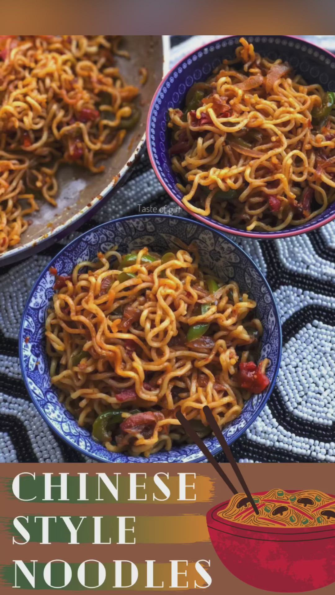 This may contain: two bowls filled with noodles on top of a table