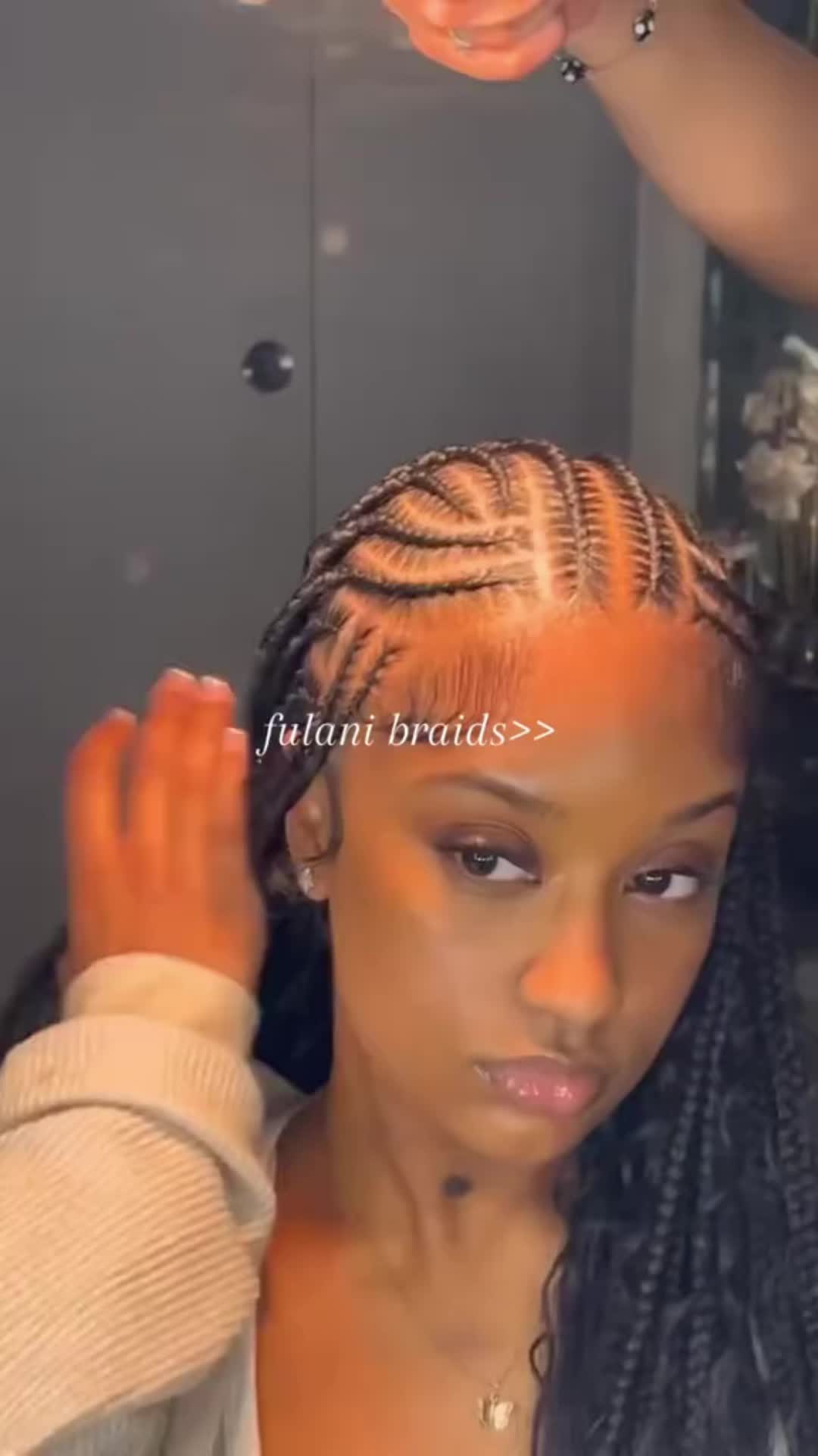 @samayahstacks via TikTok | I just love these braids. Pretty braided hairtyles. Black girl hairstyles. Braid styles. Braids aesthetic. Hairstyle ideas. Long braids hairstyles. Natural makeup ideas. Cornrow hairstyles for black women. Natural glam aesthetic. Protective styles. Smoky eyeshadow inspo.  Dainty gold jewelry aesthetic.