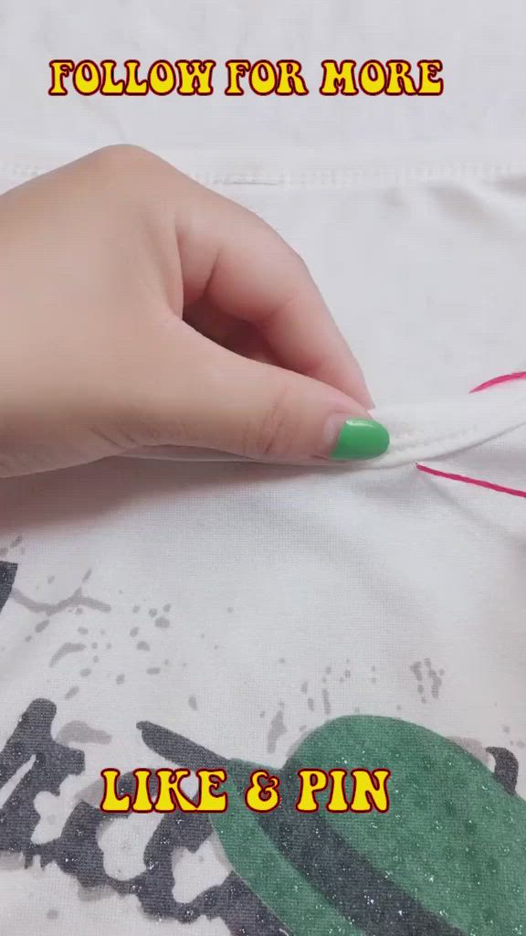 This may contain: someone is sewing on a t - shirt with the words follow for more like & pin