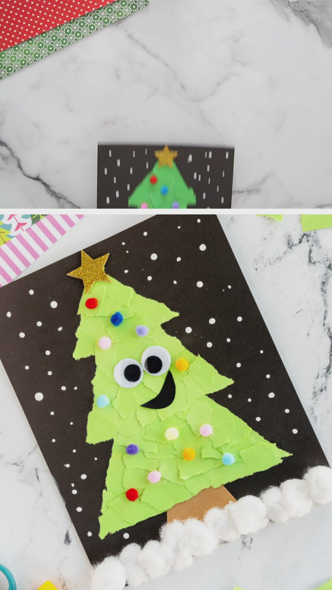 This may contain: paper plate christmas tree craft for kids to make