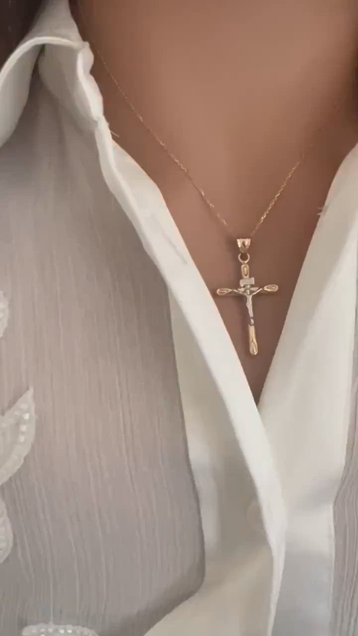 This contains: 14k Gold Cross Crucifix Necklace Pendant - 14k Real Gold Cross Pendant -Lightweight Cross Pendant Necklace -14K Two-Tone Cross Chain Pendant
ZoeyReedDesigns