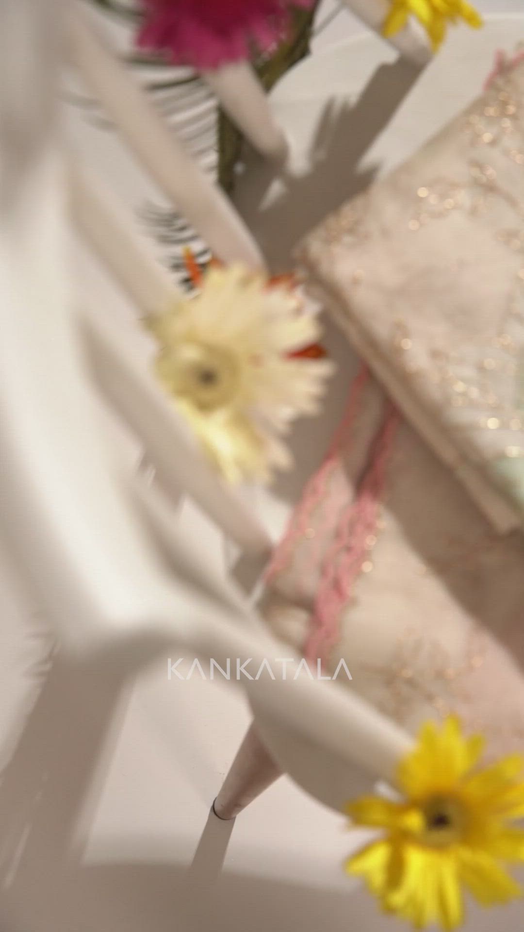 Adorned with delicate flowers and leaves, embodying soft pastel tones, each piece is a testament of nature's beauty. Ideal perfect for every occasion, from casual hangouts with your BFF to glamorous festivities. Complete your look with a pearl string necklace for that iconic Maharani Gayatri Devi vibe. Explore more on www.kankatala.com to Go with the FLOW this season.