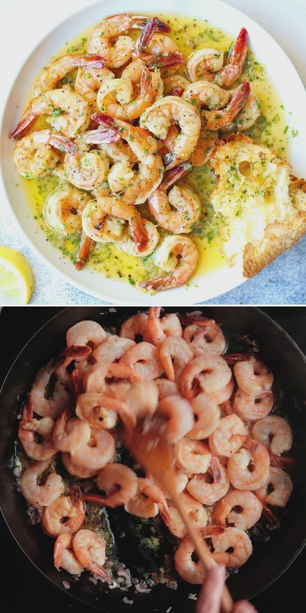 This contains: GARLIC BUTTER SHRIMP SCAMPI, seafood, family dinner ideas for tonight