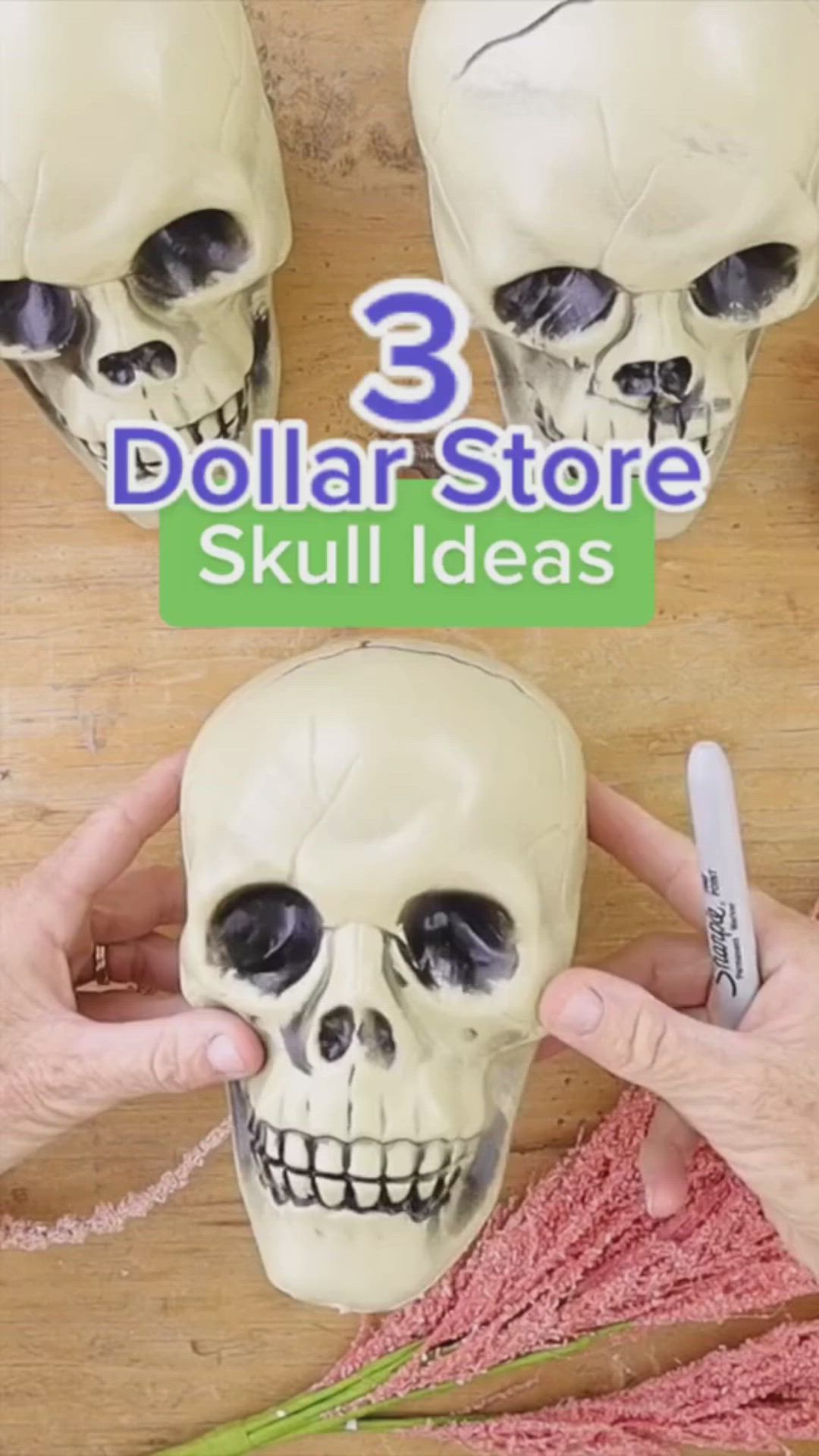 This may contain: 3 dollar store skull ideas for halloween