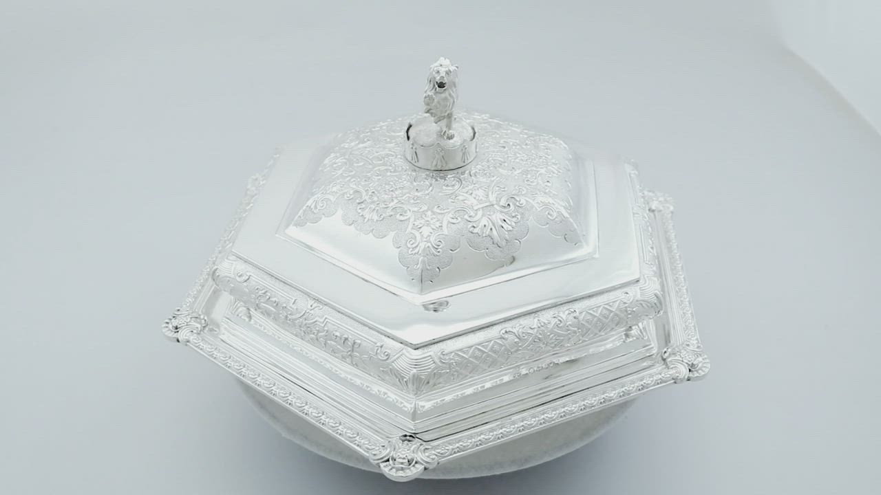 This contains: Antique sterling silver serving dish with lid