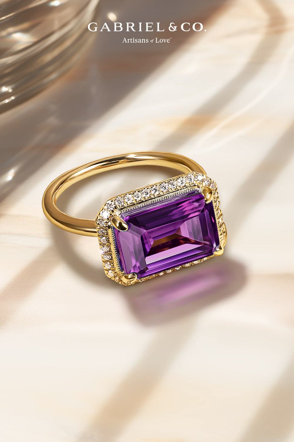 This contains: 14K Yellow Gold Diamond and Amethyst Emerald Cut Ladies Ring With Flower Pattern Gallery
LR52481Y45AM