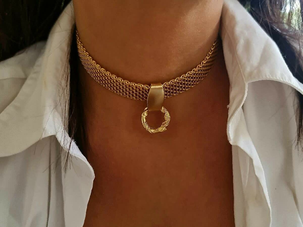 O Ring Collar,  Gold Day Collar, Collar choker, Thick Chain Choker, Gold Chunky Necklace, Luxury chain Gift, Evening Collar, collar jewelry