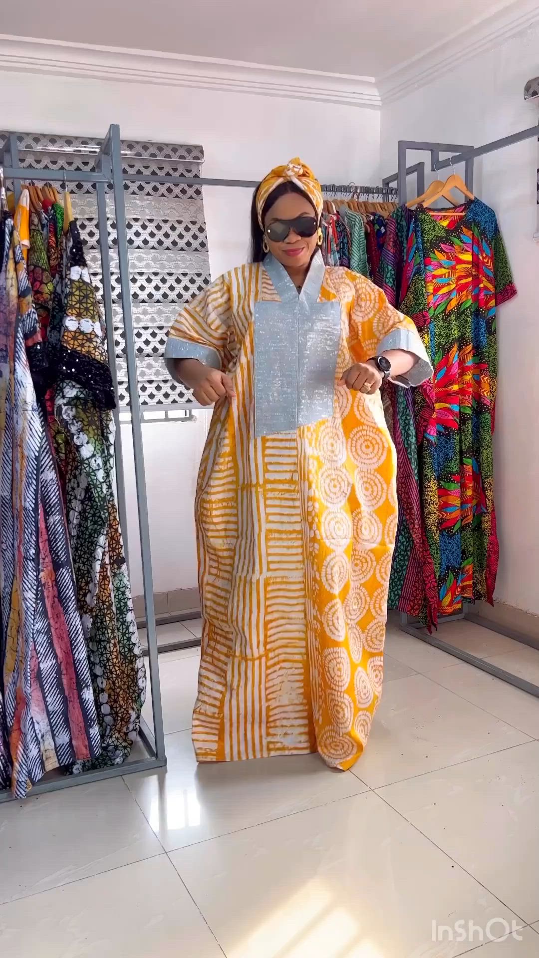 This contains an image of: Adire bubu kimono gown with asooke designs| African Print maxi kimono dress| Long bubu kimono gown