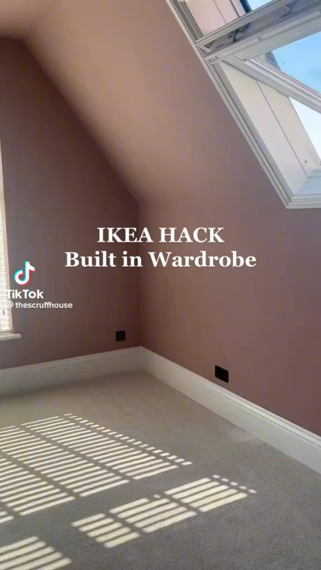 This may contain: an empty room with the words ikea hack built in wardrobe on it's wall