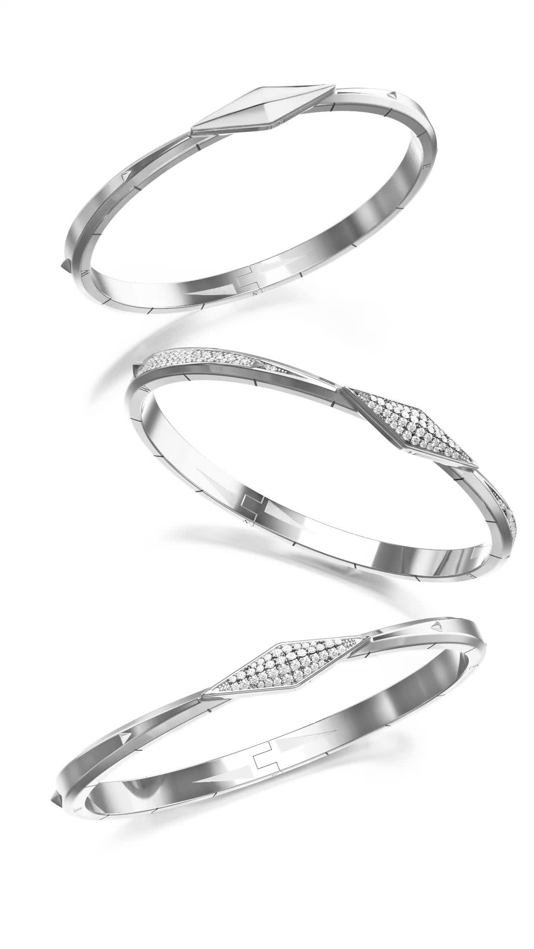 Silver POINTS NORTH CUFFS with white sapphires