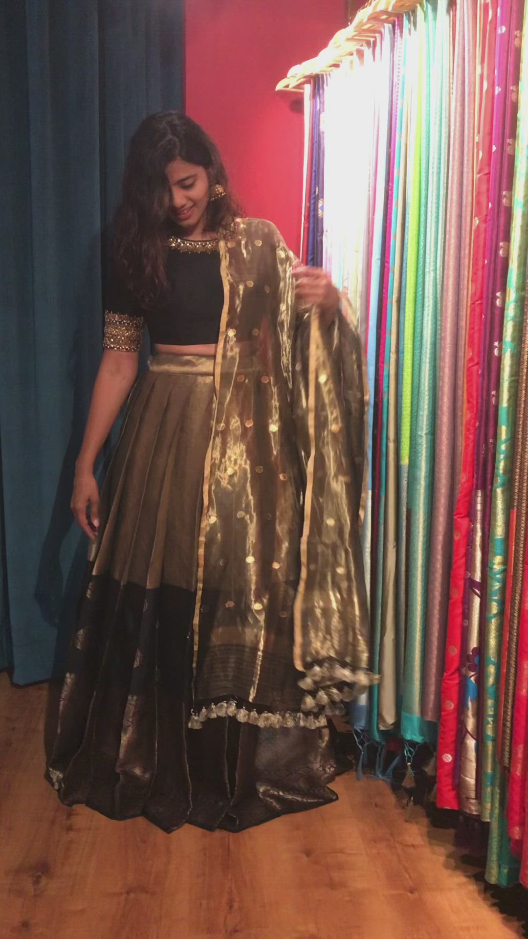 This contains an image of: Gold Silk Lehenga