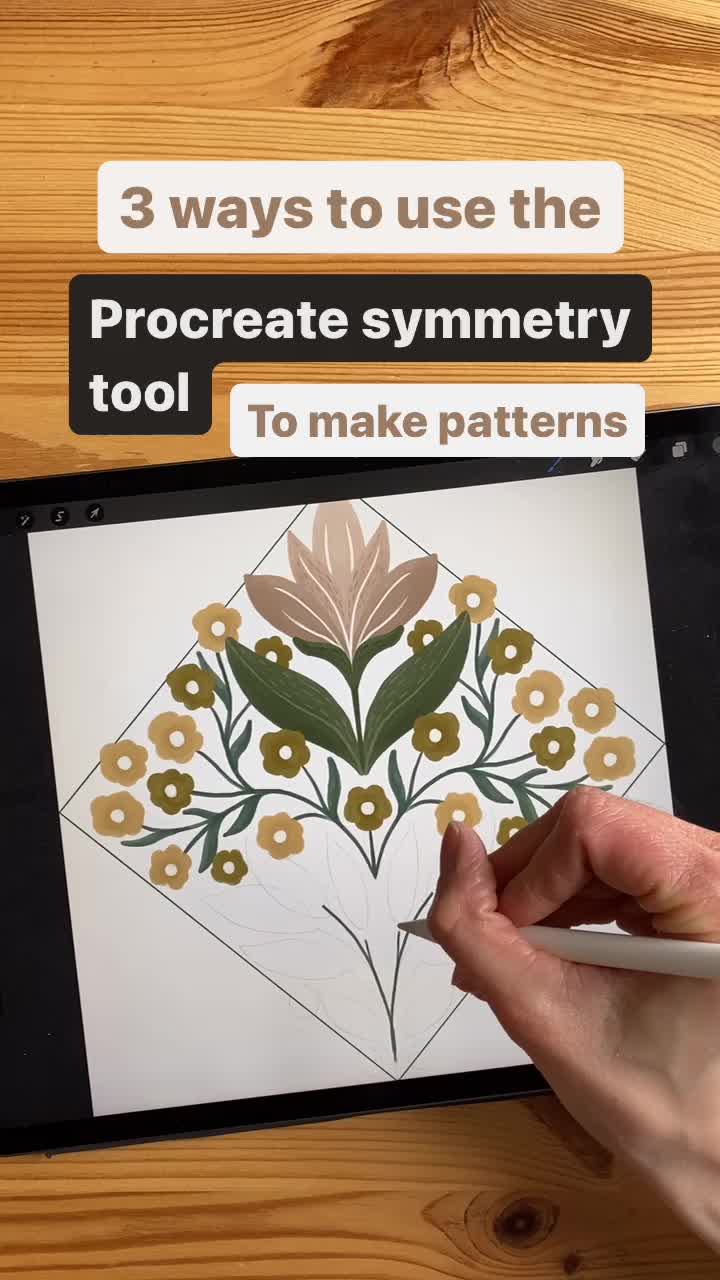 This may contain: someone is drawing flowers on an ipad with the text 3 ways to use the procreate symmetrical tool to make patterns