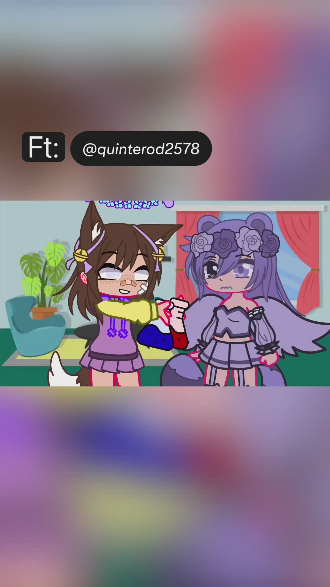 This may contain: two anime characters are standing in front of a tv screen with the caption'fit @ quilteto2378 '