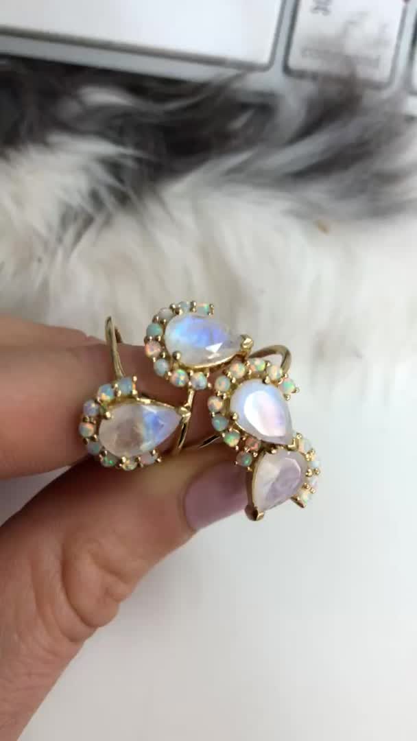 Rainbow Moonstone & Opal Ballerina Rings