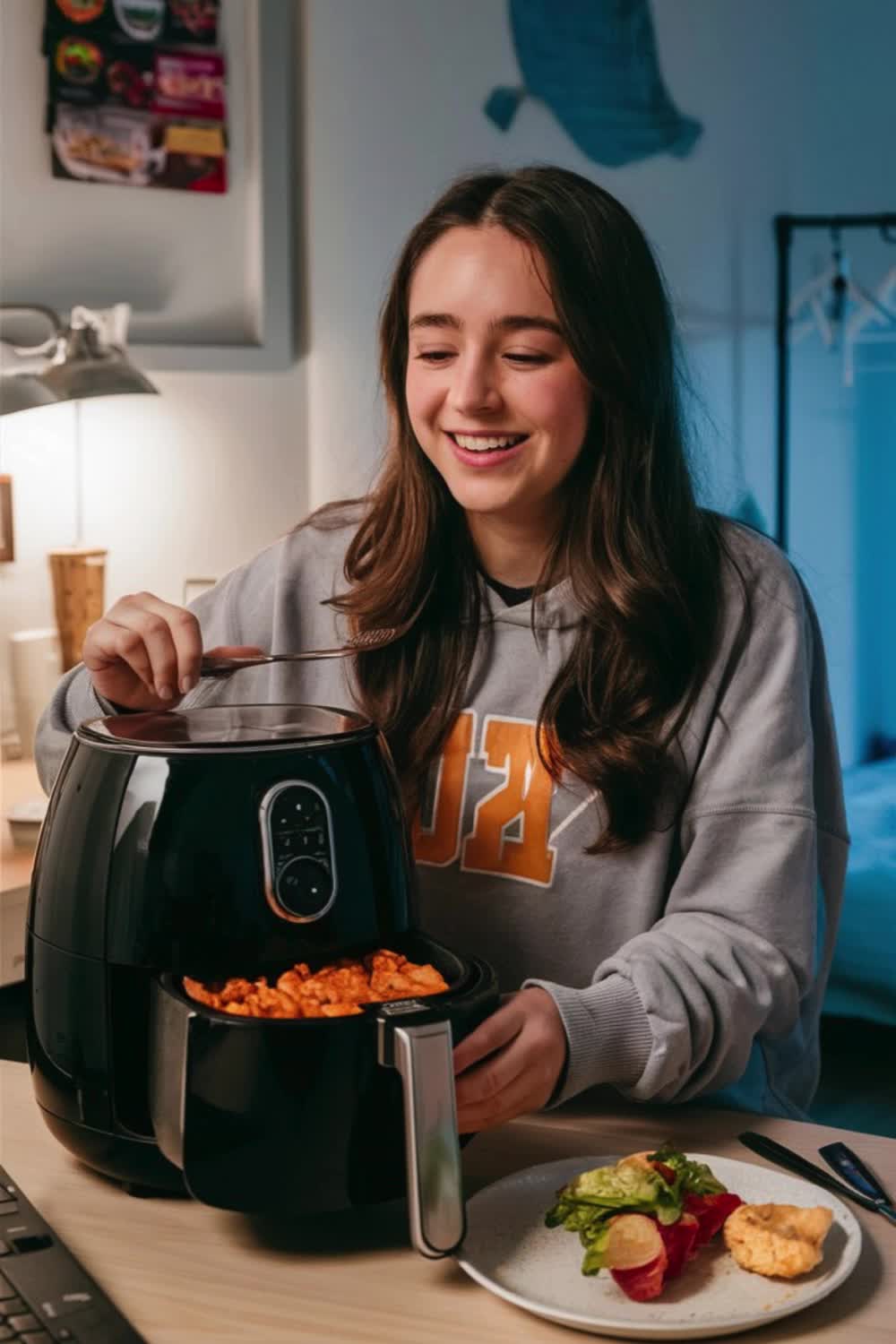 Discover why an air fryer is a must-have dorm essential for students. Enjoy quick, healthy, and delicious meals right in your dorm room with this versatile appliance. Perfect for busy college life! #DormEssentials #StudentLife #AirFryer #HealthyCooking #CollegeCooking